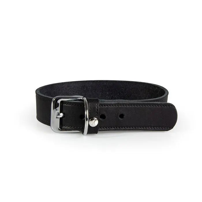 Læder halsbånd Weinheim 28-34 cm sort bred
